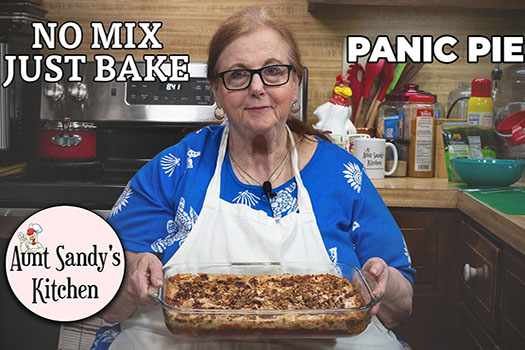 Make Aunt Sandy’s Panic Pie, an easy cherry pineapple dump cake with yellow cake mix, butter, and pecans.
